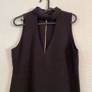 Black deep v-neck polyester jumpsuit wide leg